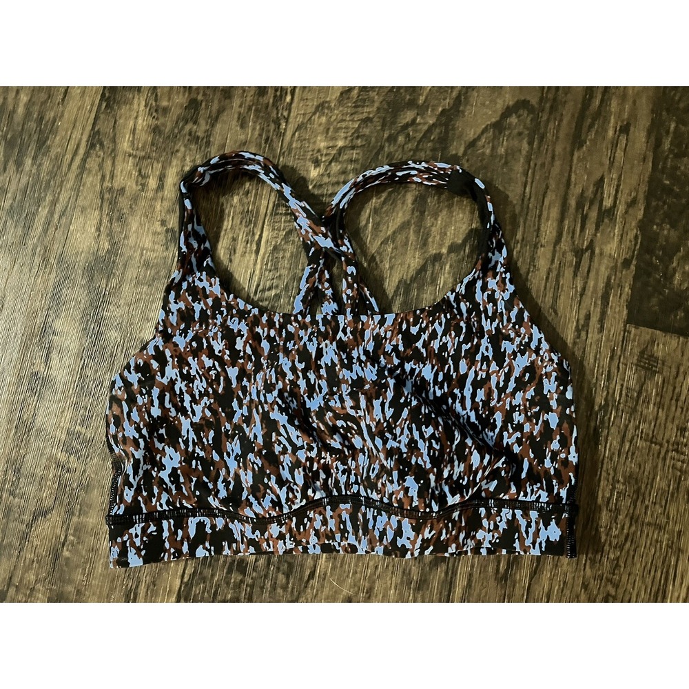 Lululemon Energy SportBra Size 6‎ Blue Brown Sports Run Gym Yoga Hike No Pads